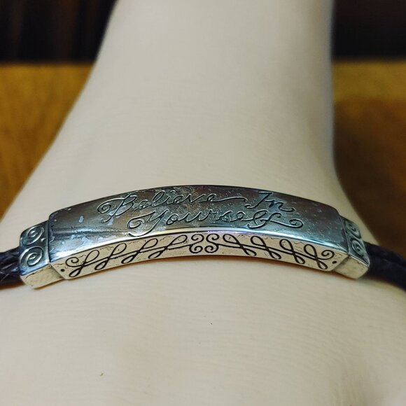 Believe In Yourself Bracelet Brighton Dark Brown Braided Leather Silver Accents - Picture 11 of 14
